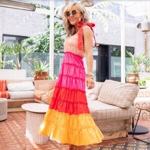 NWT Women's English Factory Tiered Colorblock Colorful Midi Dress - Medium